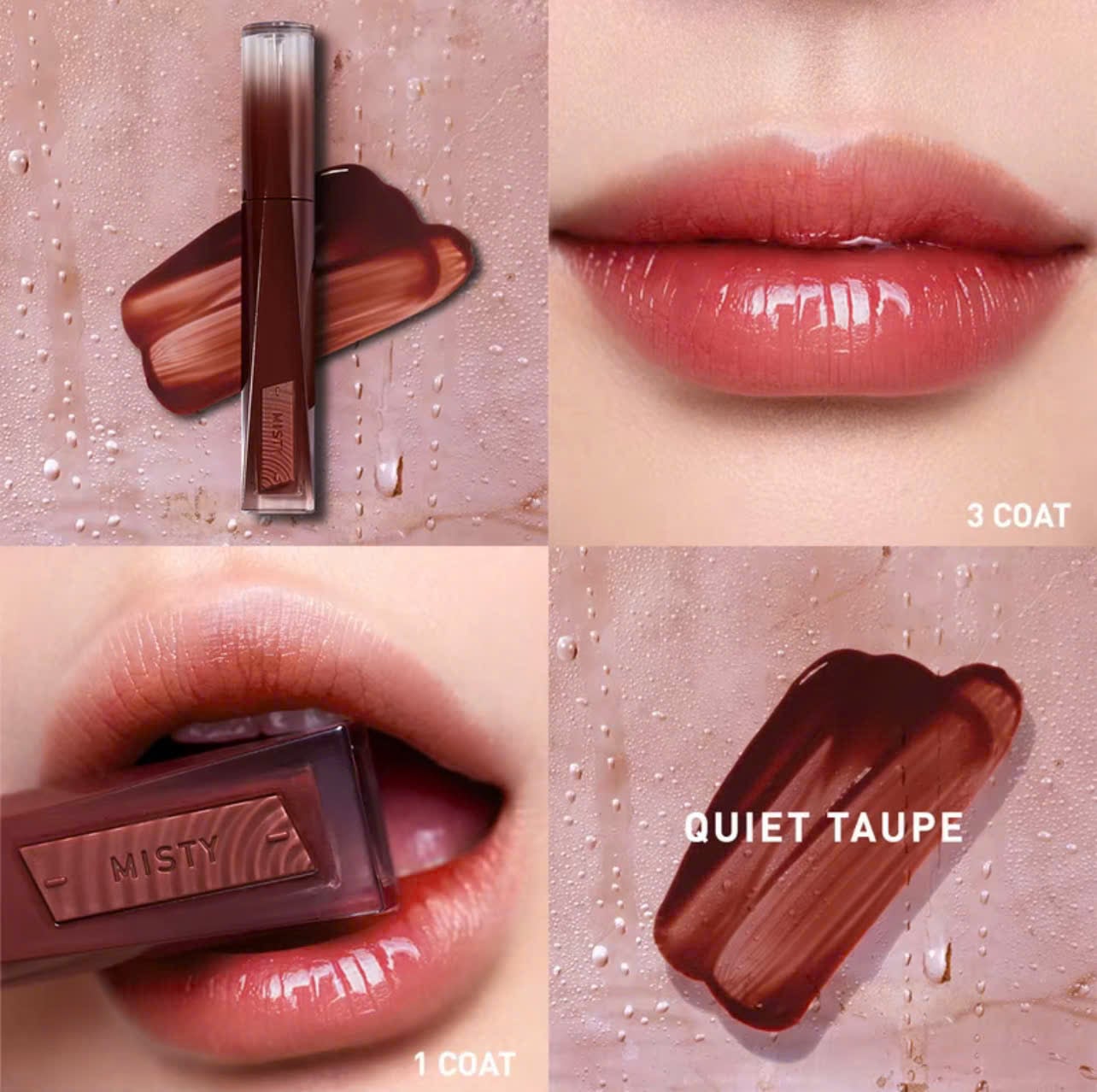 Son Bóng 3CE Misty Lip Bare 4.6g .#10 Quiet Taupe - Hình ảnh chính thức