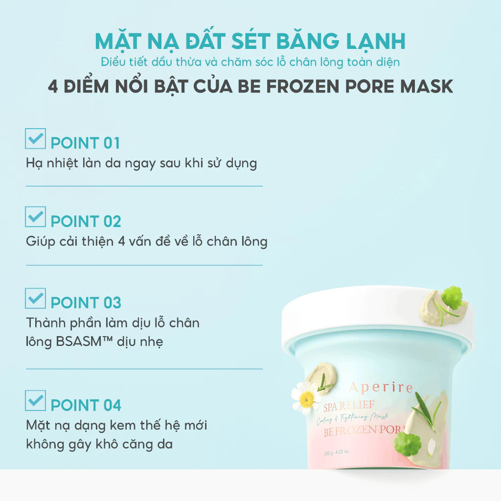 Mặt Nạ Đất Sét Băng Lạnh Thu Nhỏ Lỗ Chân Lông Aperire Spa Relief Be Frozen Pore Mask 120g - kiểm soát dầu thừa, cấp ẩm, làm dịu da Mặt Nạ Đất Sét Băng Lạnh Thu Nhỏ Lỗ Chân Lông Aperire Spa Relief Be Frozen Pore Mask 120g