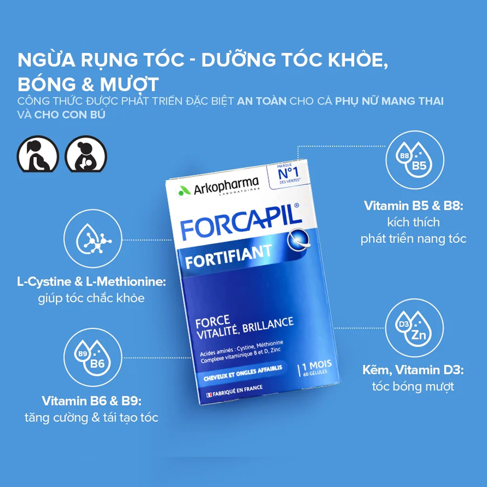 Thực Phẩm Bảo Vệ Sức Khỏe Viên Uống Dưỡng Tóc Arkopharma Forcapil Fortifiant 60 Viên - 1