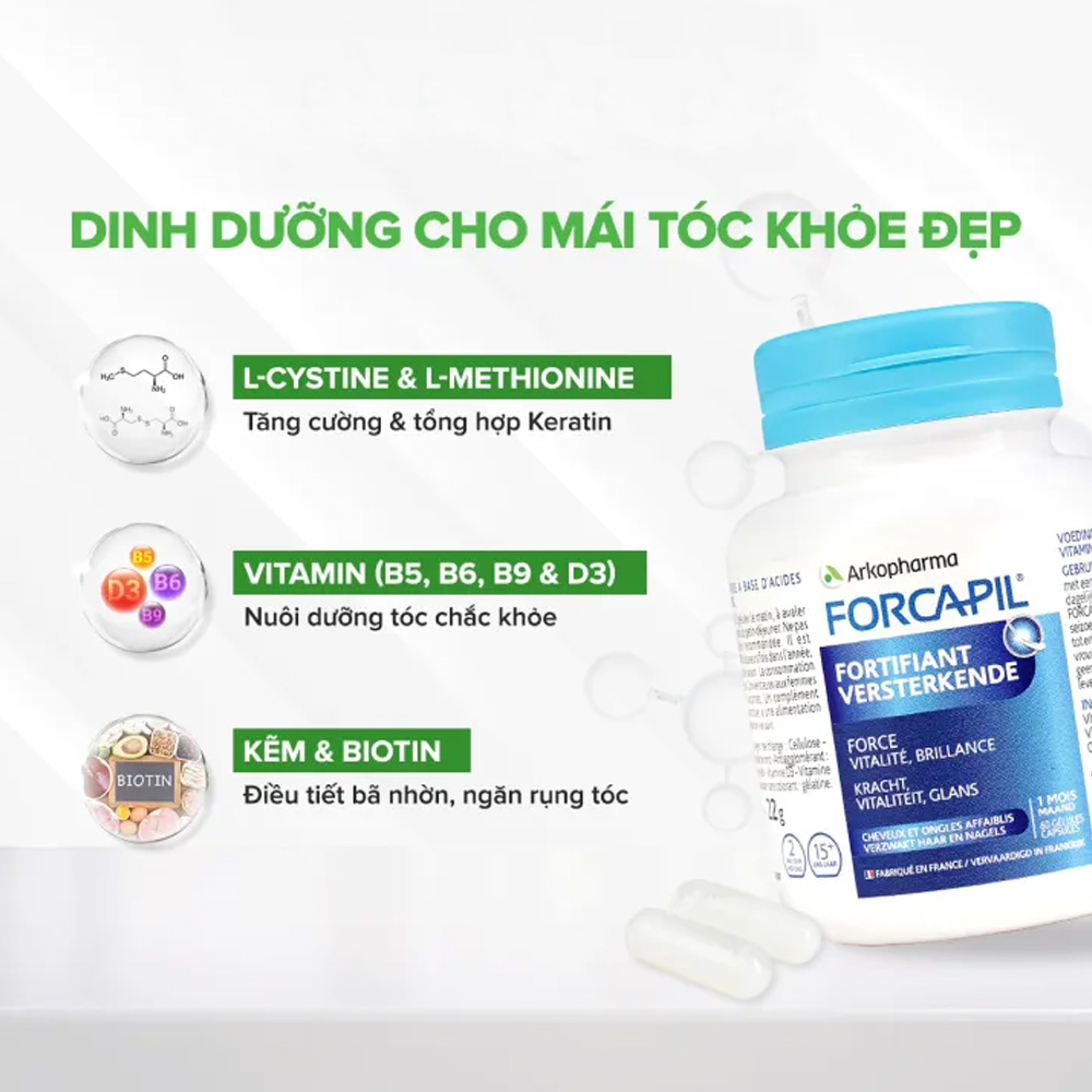 Thực Phẩm Bảo Vệ Sức Khỏe Viên Uống Dưỡng Tóc Arkopharma Forcapil Fortifiant 60 Viên - 2