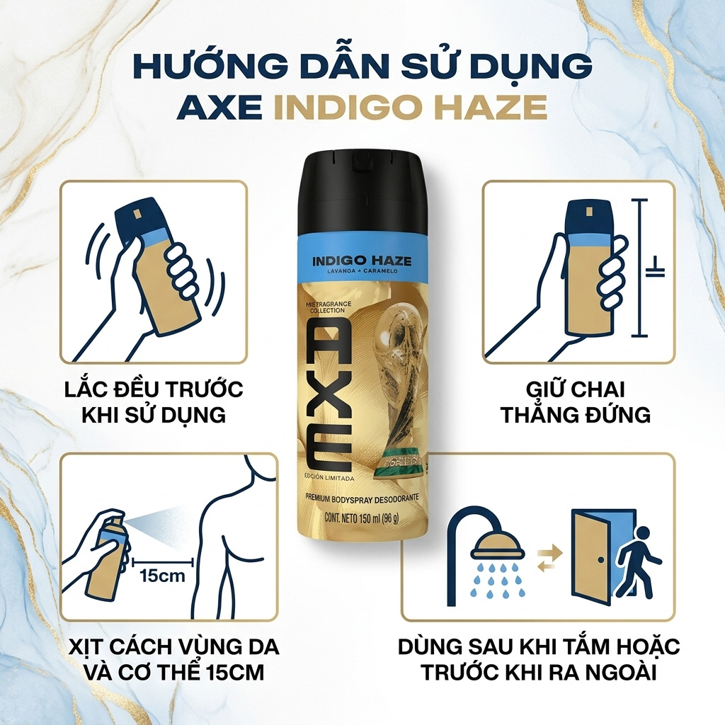 Xịt Ngăn Mùi Axe Hương Nước Hoa Indigo Haze Premium Bodyspray Desodorante 150ml
