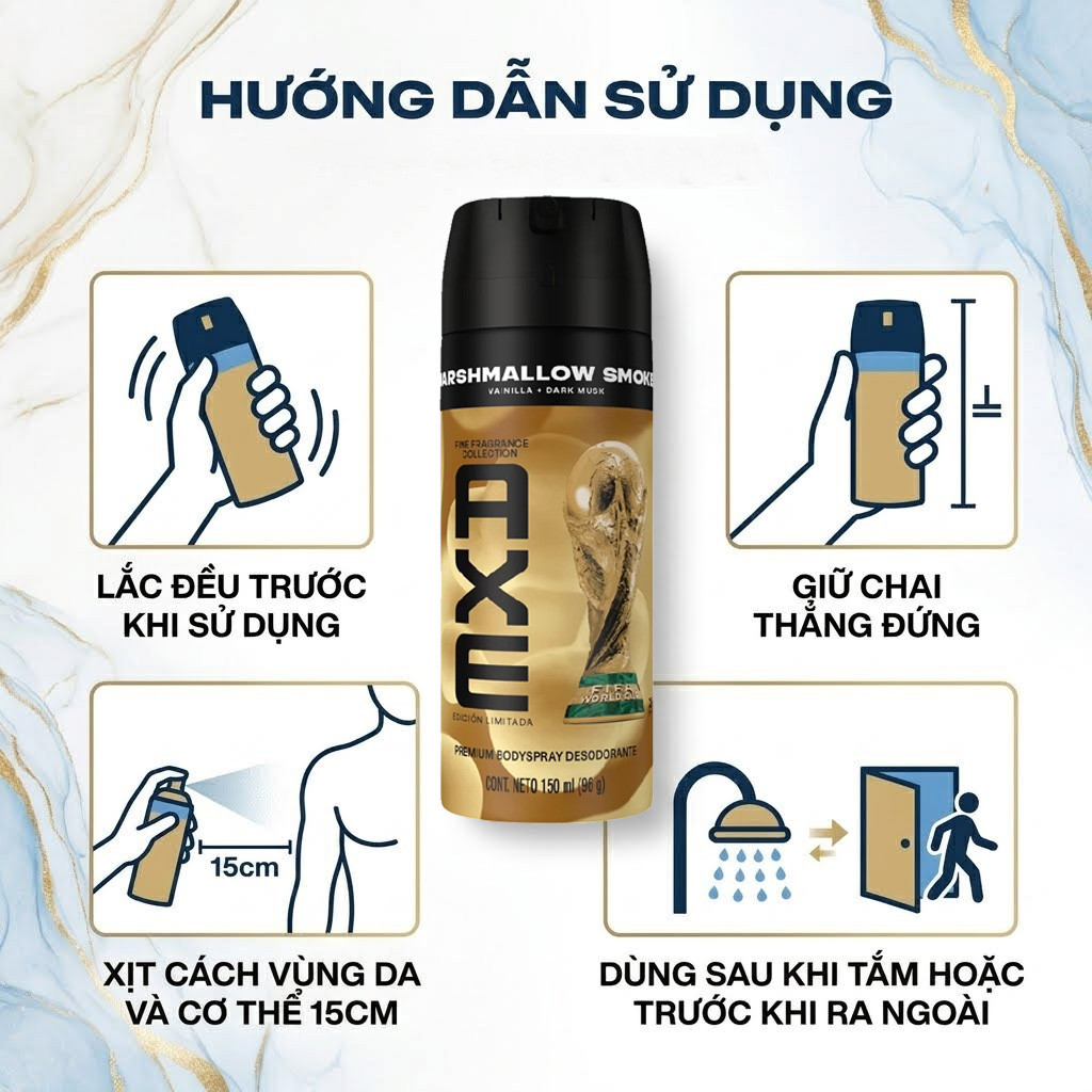 Xịt Ngăn Mùi Axe Hương Nước Hoa Marshmallow Smoke Premium Bodyspray Desodorante 150ml