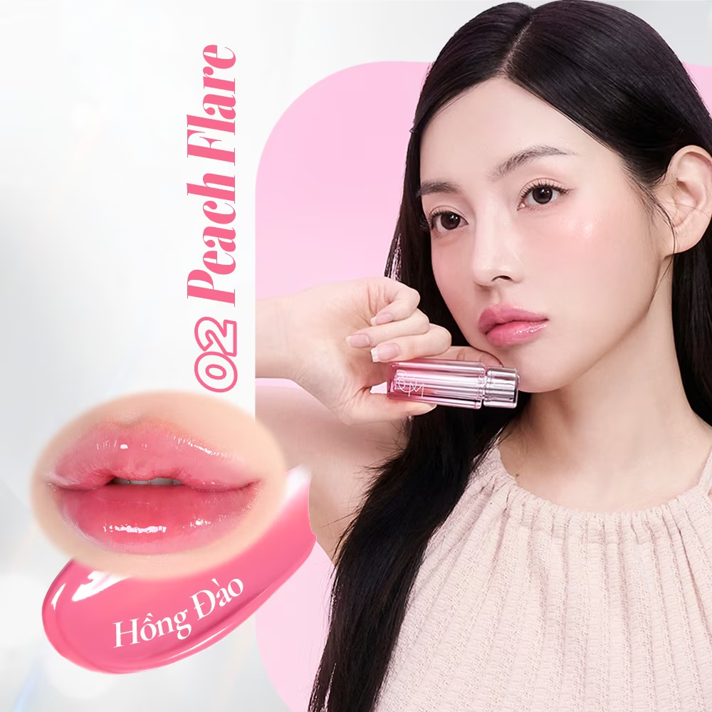 Son Bóng BOM Lip Flash Tint 3g .#02 Peach Flare Hồng Đào - Hình ảnh chính thức