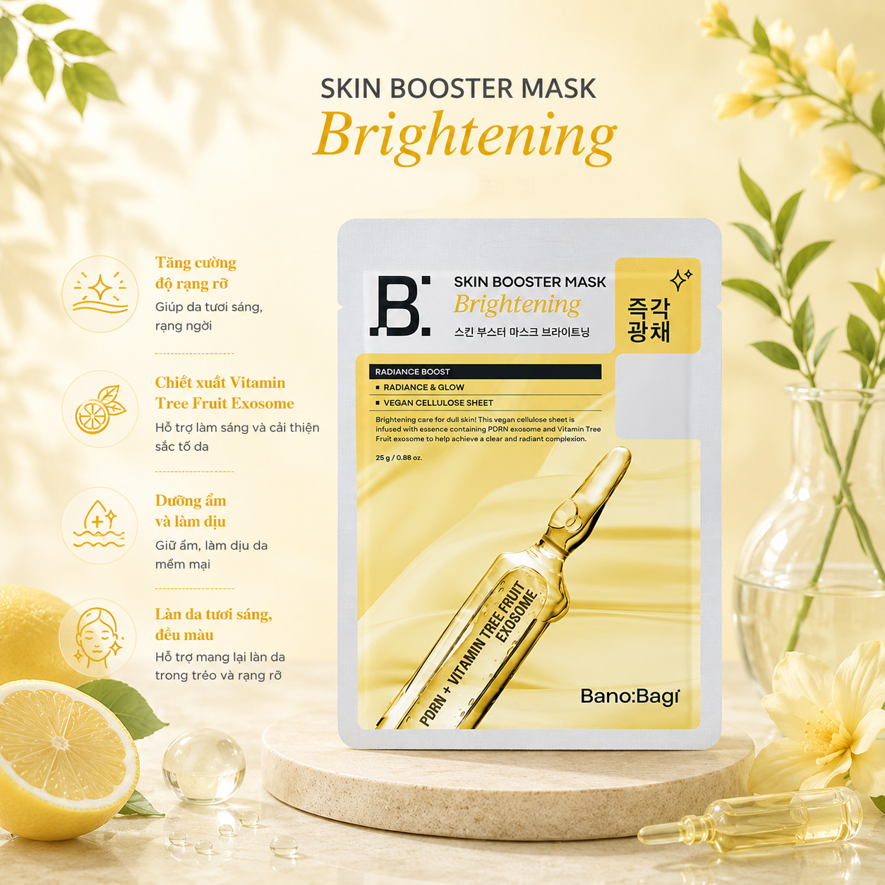Banobagi Skin Booster Mask Brightening 25g - Provides quick hydration, Reduces dry feeling after cleansing, Creates a hydrated base for skincare, Delivers comfortable feeling after use Banobagi Skin Booster Mask Brightening 25g