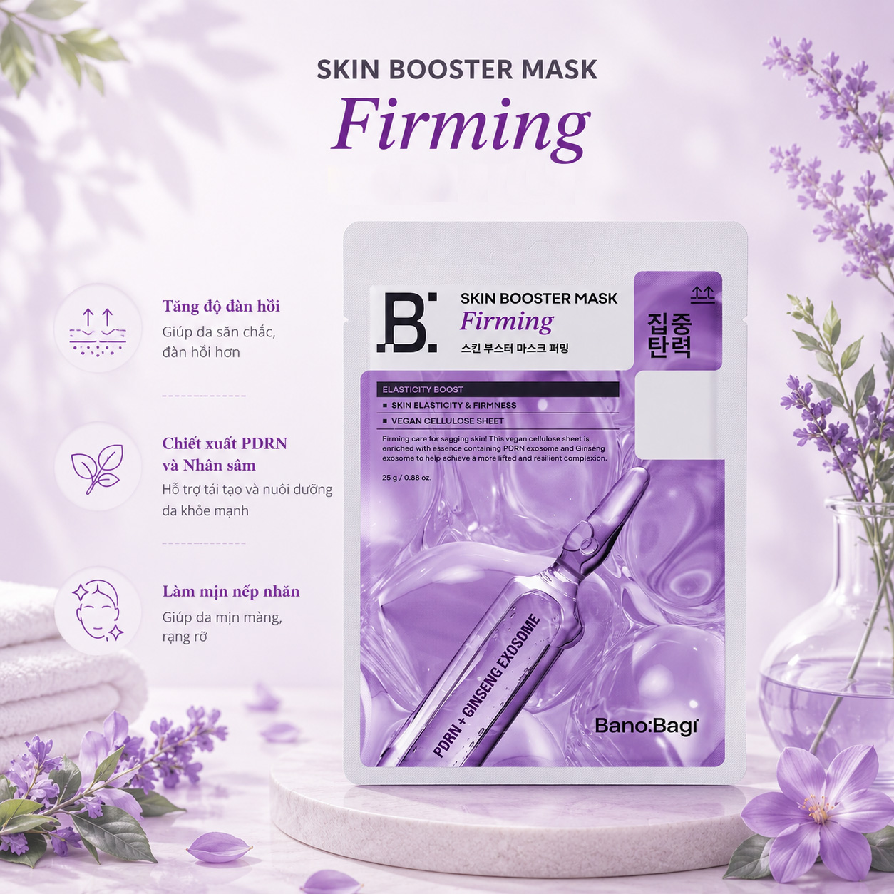 Mặt Nạ Banobagi Skin Booster Mask Firming 25g - Giúp cấp ẩm nhanh, mang lại làn da mềm mại, Giảm cảm giác khô căng sau rửa mặt, Tạo nền ẩm tốt cho các bước skincare, Mang lại cảm giác thoải mái, dễ chịu Mặt Nạ Banobagi Skin Booster Mask Firming 25g