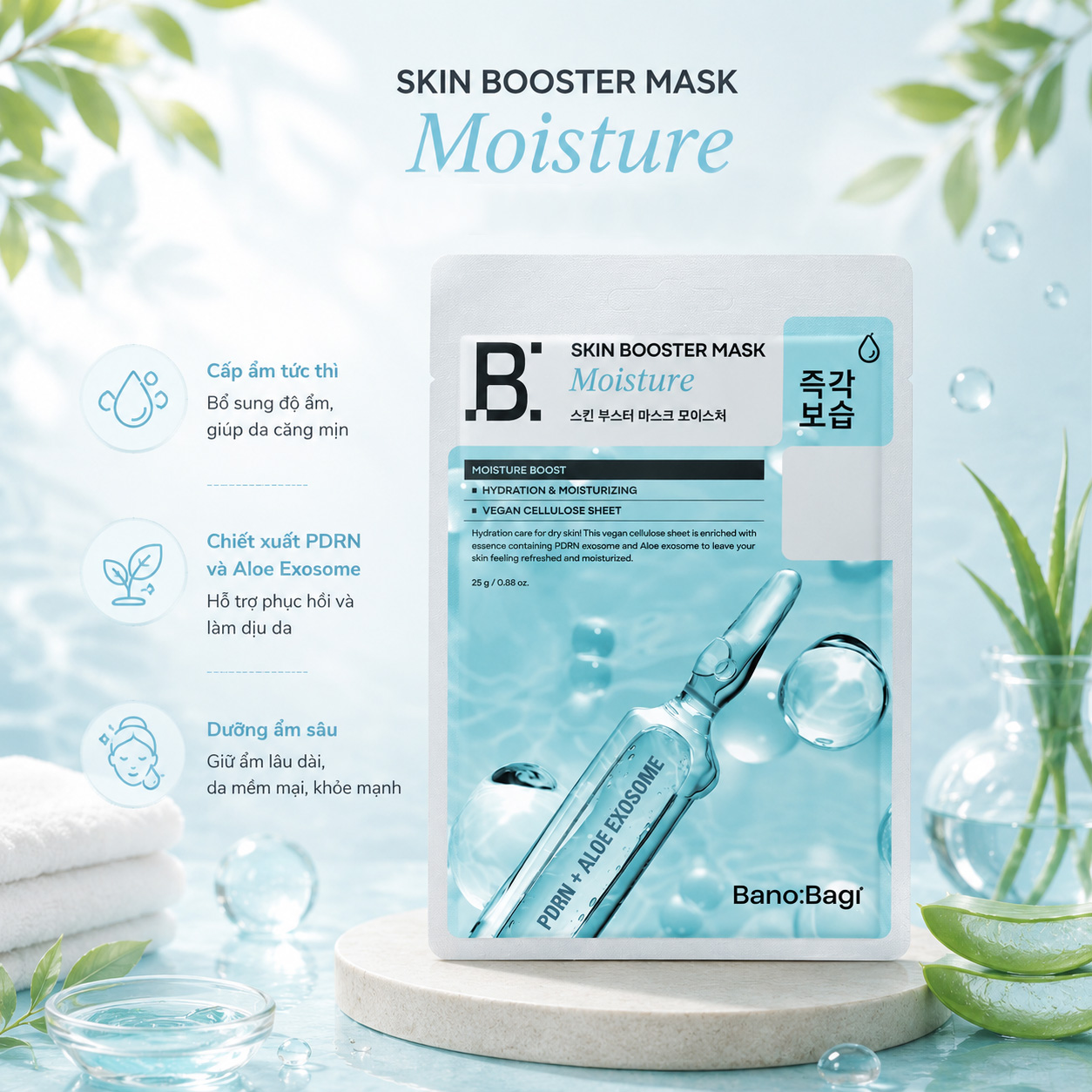Banobagi Skin Booster Mask Moisture 25g - Provides quick hydration, Reduces dry feeling after cleansing, Creates a hydrated base for skincare, Delivers comfortable feeling after use Banobagi Skin Booster Mask Moisture 25g