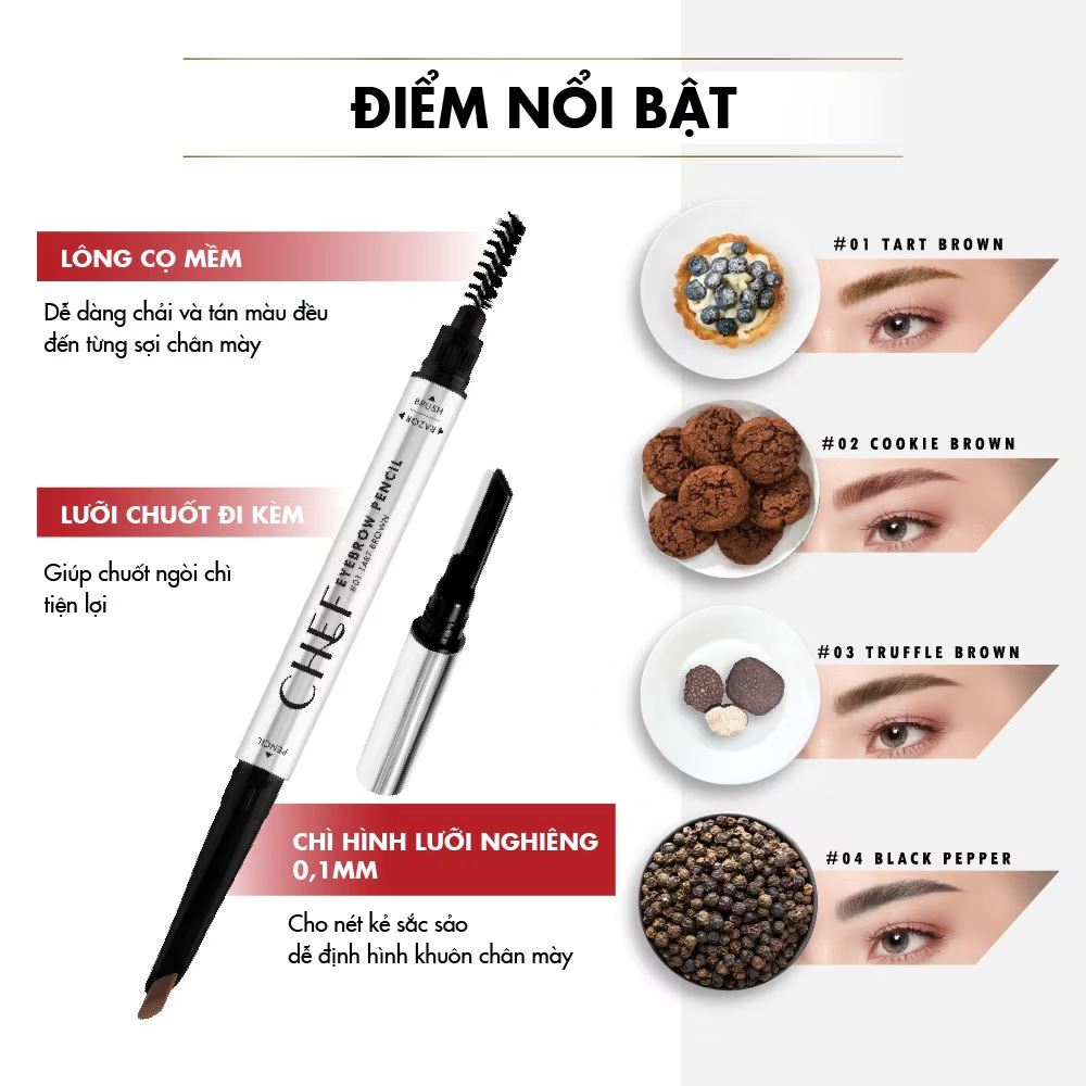 Chì Kẻ Chân Mày Browit Chef Eyebrow Pencil 0.15g .#04 Black Pepper phù hợp sử dụng khi trang điểm chân mày Chì Kẻ Chân Mày Browit Chef Eyebrow Pencil 0.15g .#04 Black Pepper