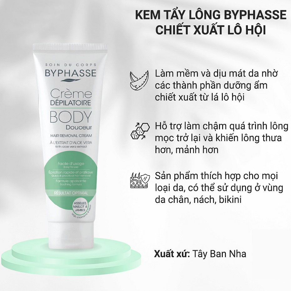 Mua ngay BYPHASSE, Kem Tẩy Lông Byphasse Aloe Vera Hair Removal Cream 125ml  với khuyến mãi đặc biệt | Watsons VN