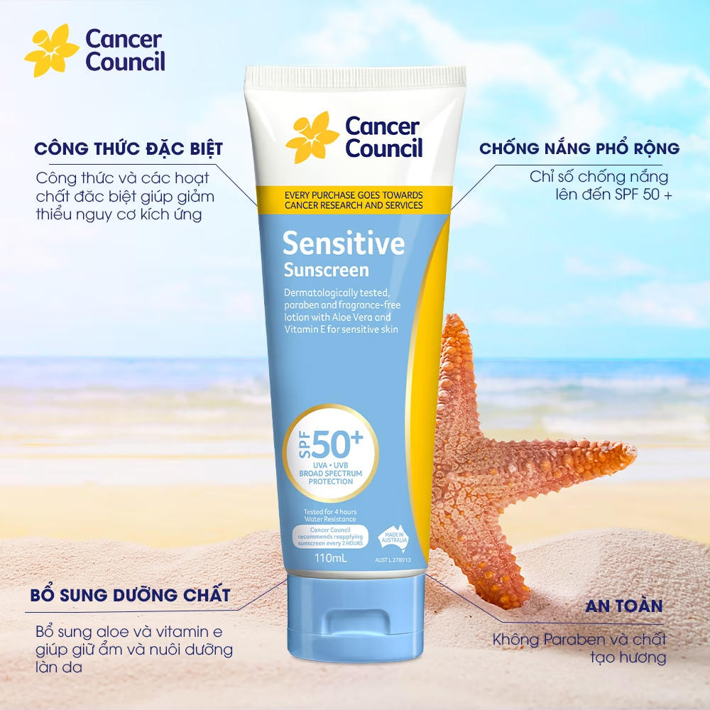 Cancer Council Sensitive Sunscreen SPF50+ UVA-UVB 110ml