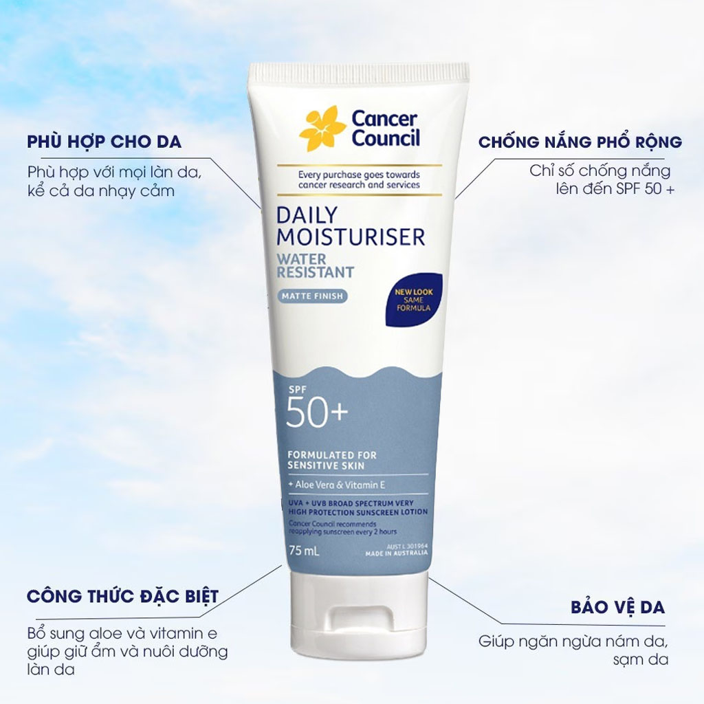 Kem Chống Nắng Cancer Council Face Day Moisturizer Dưỡng Ẩm & Chống Nước Dành Cho Da Mặt SPF50+ UVA-UVB 75ml - 2