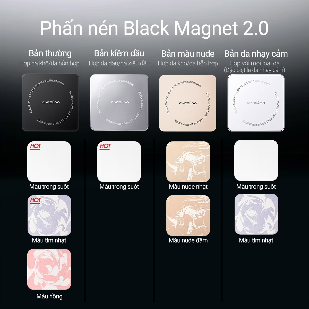 Phấn Nén 2.0 Carslan Black Magnet Soft Focus Powder 8g .#01 Light Purple - Hình ảnh chính thức