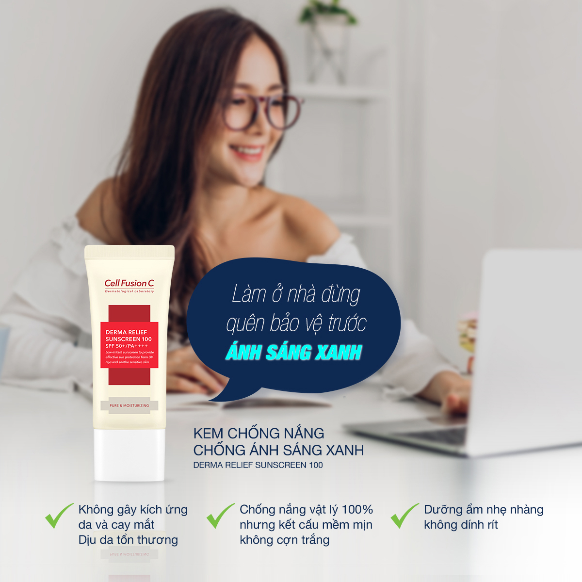 Kem Chống Nắng Chống Ánh Sáng Xanh Cell Fusion C Derma Relief Sunscreen 100 SPF50+/PA+++