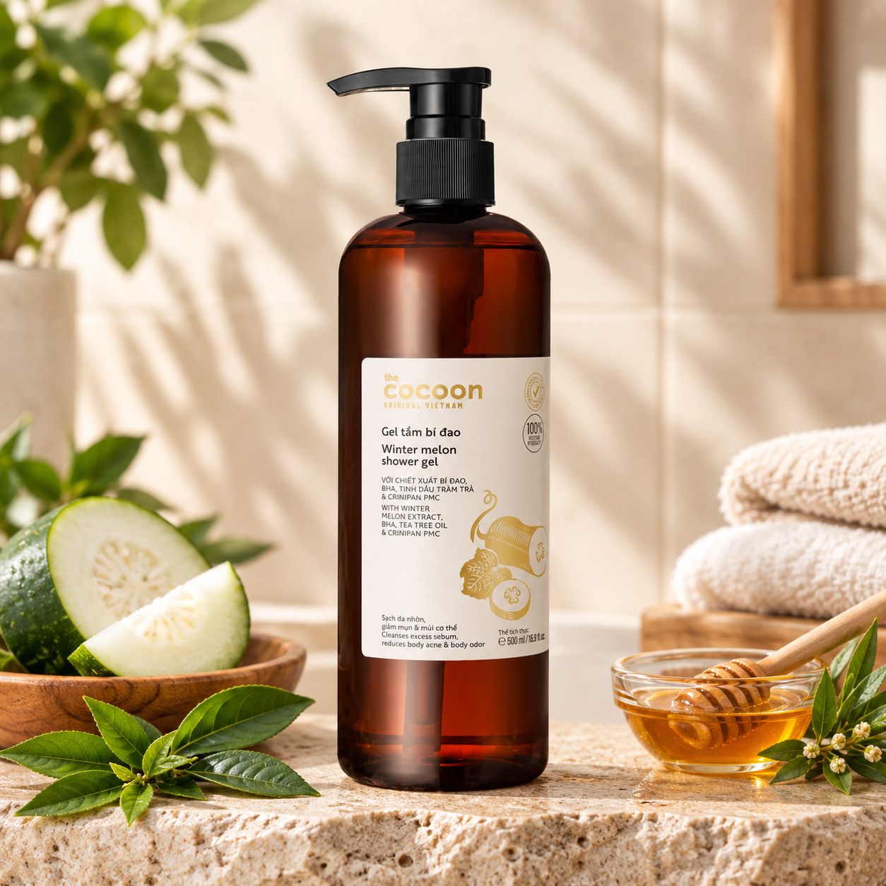 Cocoon Winter Melon Shower Gel 500ml - Phù hợp với: Gel tắm giúp làm sạch bã nhờn, hỗ trợ chăm sóc vùng da cơ thể có mụn và duy trì độ ẩm. Cocoon-Winter-Melon-Shower-Gel-500ml-2