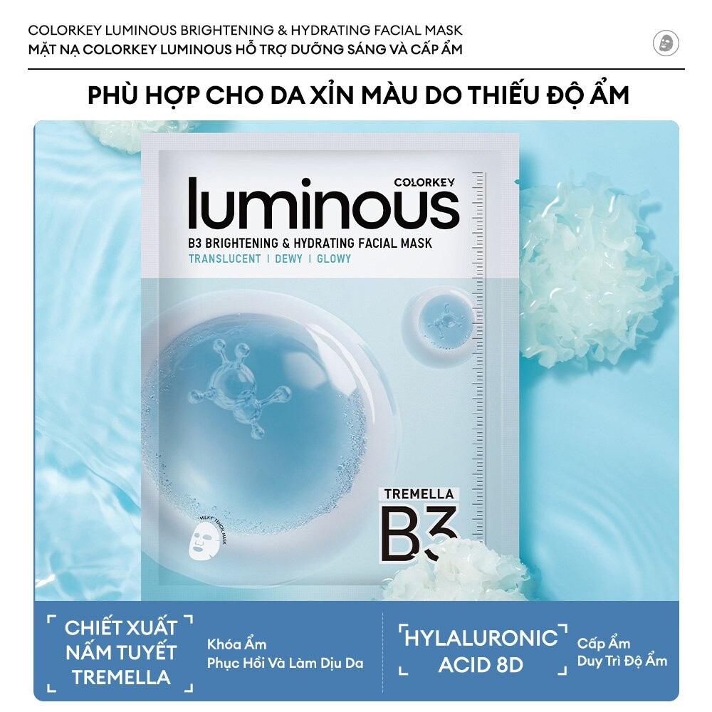 Mặt Nạ Cấp Ẩm Và Sáng Da B3 Colorkey Luminous B3 Brightening & Hydrating Facial Mask 30ml x 10pcs