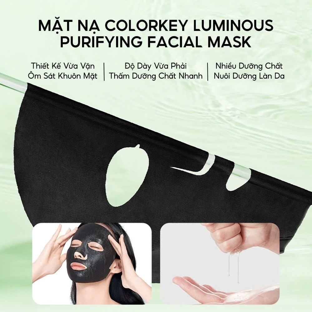 Mặt Nạ Colorkey Luminous Purifying Facial Mask 25ml - Giúp cấp ẩm và mang lại cảm giác da mềm mại hơn, Hỗ trợ làm sạch bã nhờn và dầu thừa trên da, Giúp da trông tươi tắn và đều màu hơn, Mang lại cảm giác thư giãn, dễ chịu sau khi sử dụng Mặt Nạ Colorkey Luminous Purifying Facial Mask 25ml