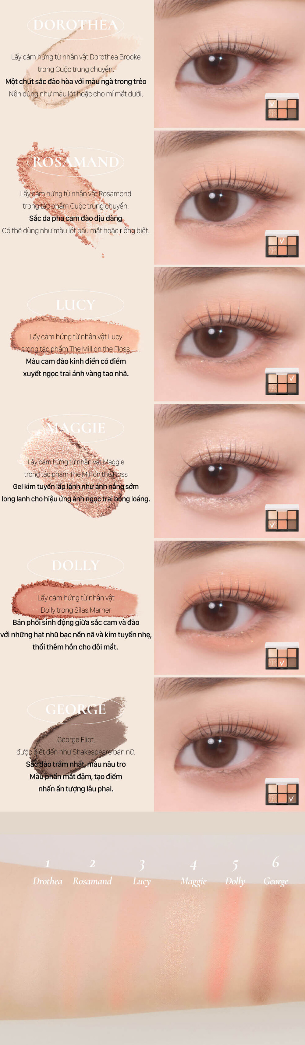 Phấn Mắt Dinto Blur-Finish Shadow 10g là phấn mắt 6 ô, lấy ý tưởng từ các nữ văn hào người Anh ở nhiều thời kỳ - 2
