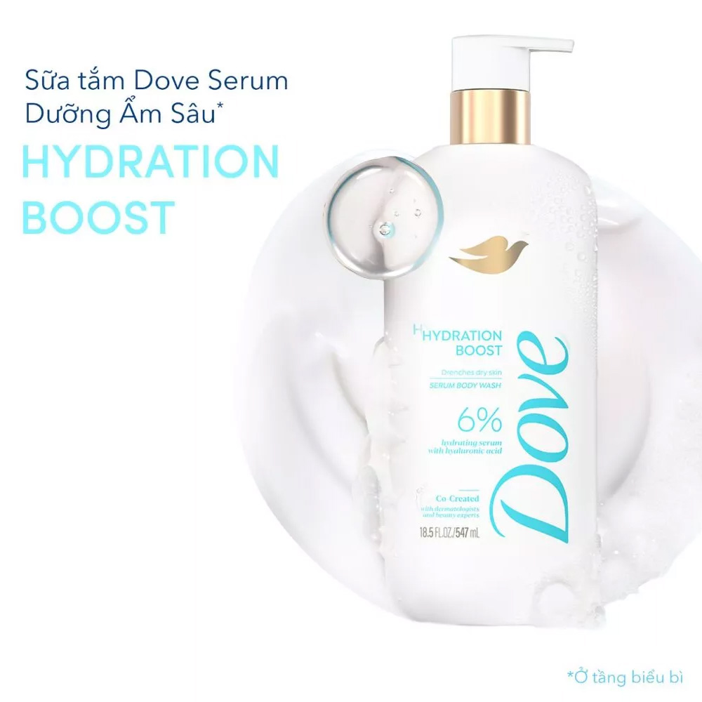 Sữa Tắm Dưỡng Ẩm Dove Hydration Boost Serum Body Wash 547ml phù hợp với da khô, da rất khô, và cả da nhạy cảm