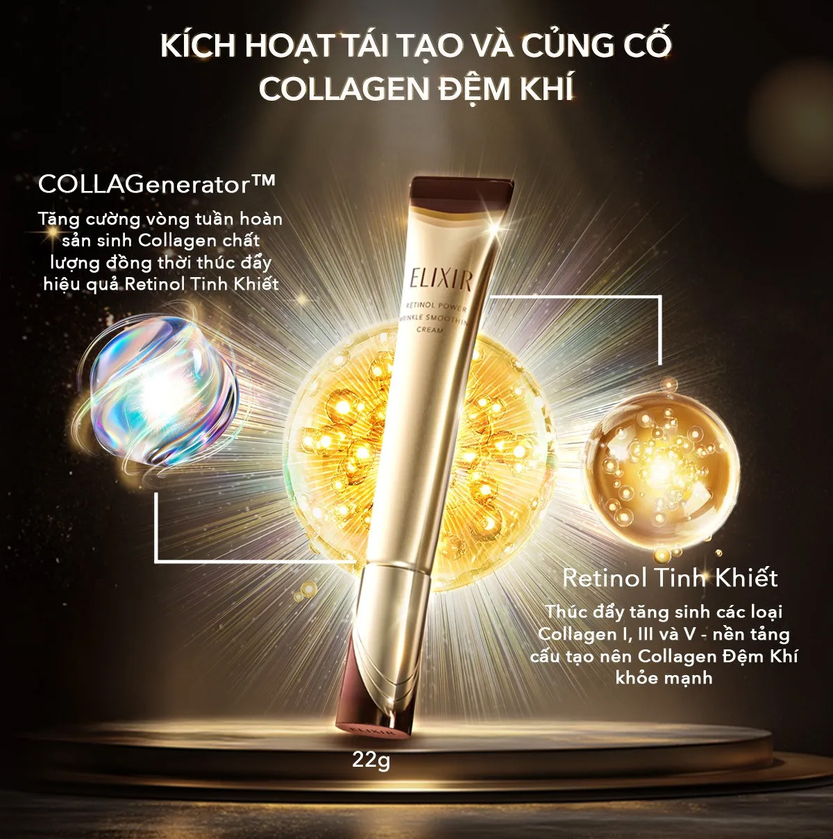 Kem Dưỡng Elixir Retinol Power Wrinkle Smoothing Cream Mờ Nếp Nhăn 22g là kem dưỡng chống lão hóa cao cấp giúp giảm nếp nhăn sâu, cải thiện độ đàn hồi và mang lại làn da mịn màng Kem Dưỡng Elixir Retinol Power Wrinkle Smoothing Cream Mờ Nếp Nhăn 22g