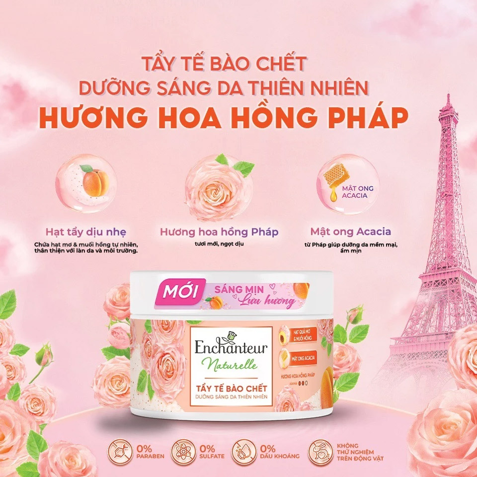 Tẩy Tế Bào Chết Enchanteur Naturelle Dưỡng Sáng Da Hương Hoa Hồng Pháp 250g - 1