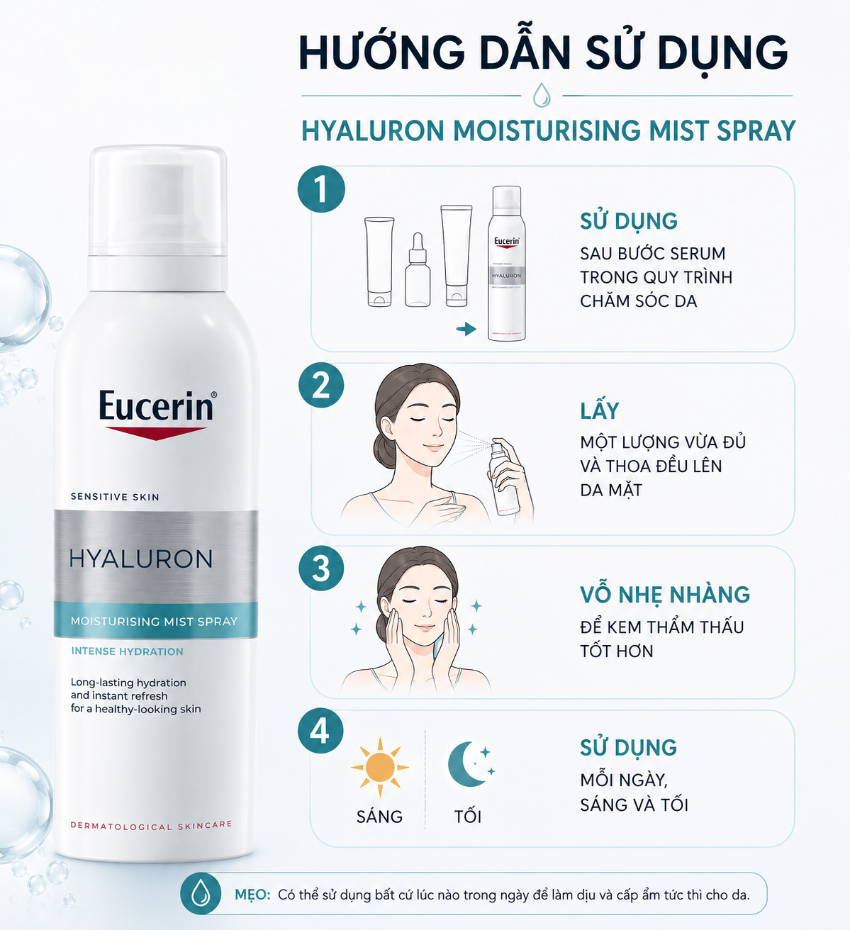 Xịt Khoáng Dưỡng Ẩm Eucerin Hyaluron Moisturizing Mist Spray Cho Da Nhạy Cảm 150ml