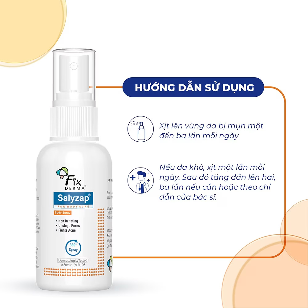 Xịt dưỡng Fixderma Salyzap For Body Acne Body Spray Giảm Mụn Lưng & Cơ Thể 50ml