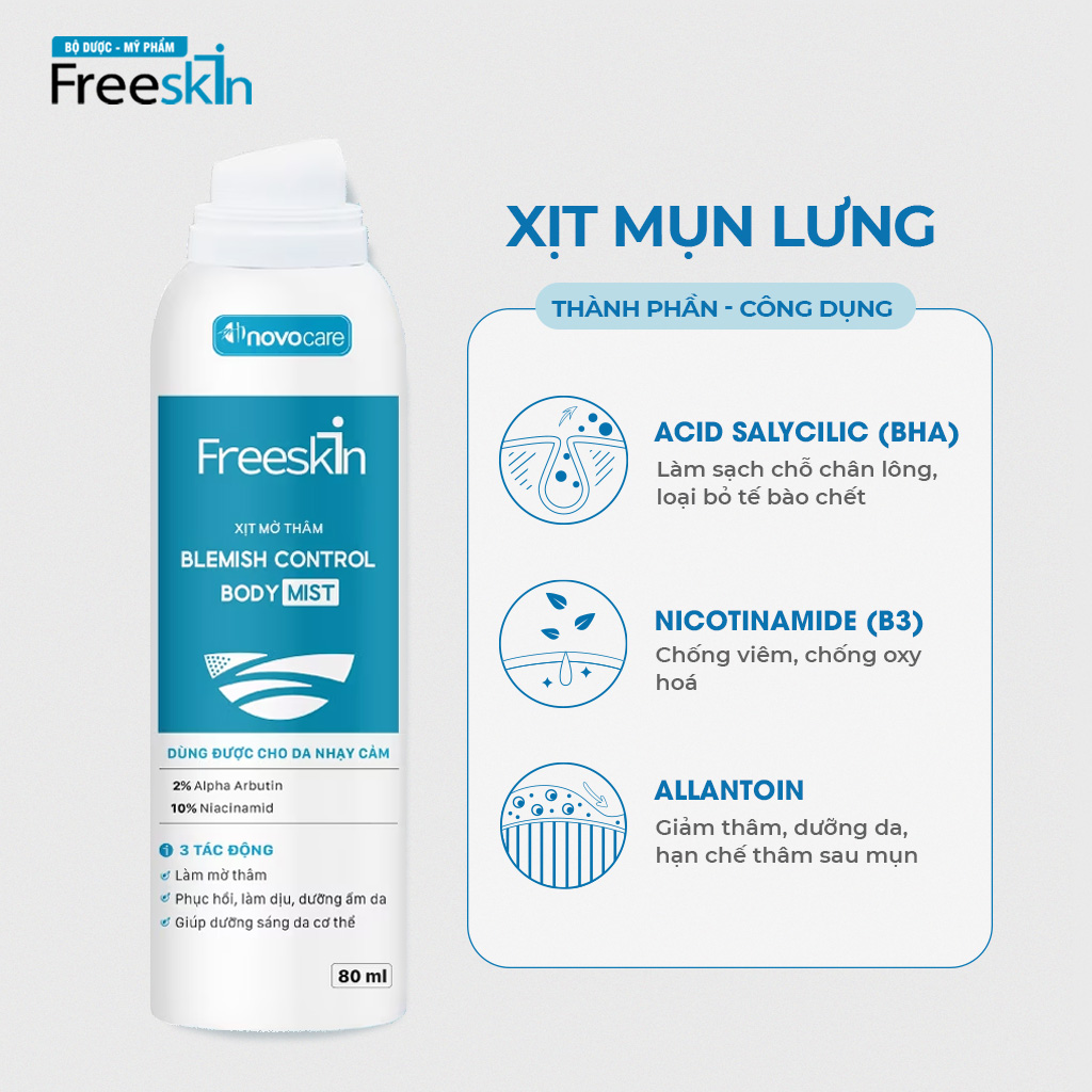 Xịt Ngừa Mụn Ngoài Da Freeskin Forte Acne Clear Body Mist Dùng Cho Mụn Lưng, Mụn Cơ Thể, Viêm Nang Lông 80ml