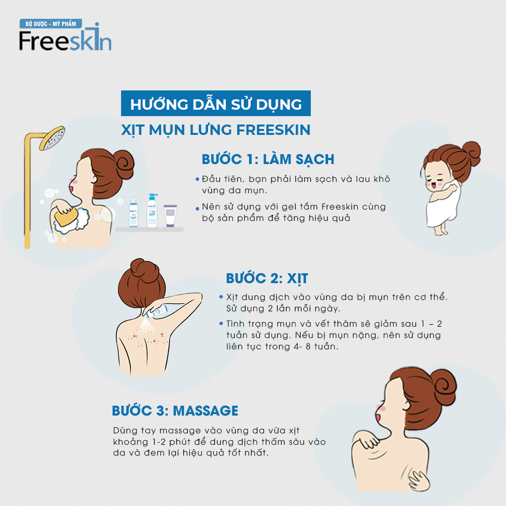 Xịt Ngừa Mụn Ngoài Da Freeskin Forte Acne Clear Body Mist Dùng Cho Mụn Lưng, Mụn Cơ Thể, Viêm Nang Lông 80ml