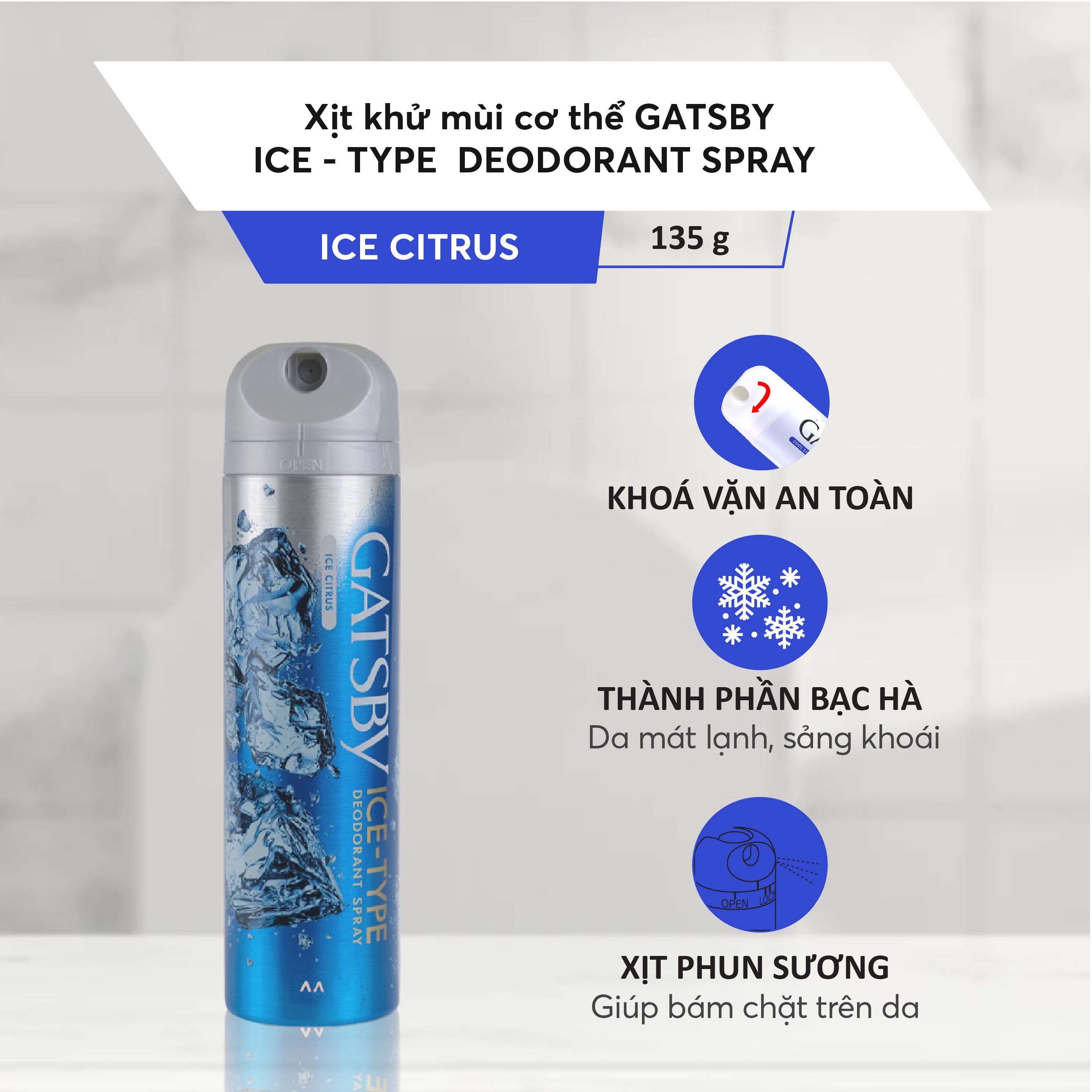 Gatsby Ice Type Deodorant Spray Ice Citrus 135g