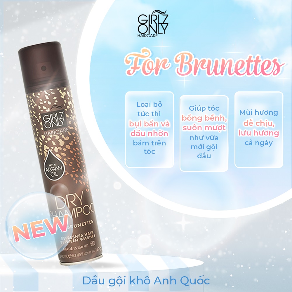 Dầu Gội Khô Girlz Only For Brunettes Dành Cho Tóc Đậm Màu 200ml 1