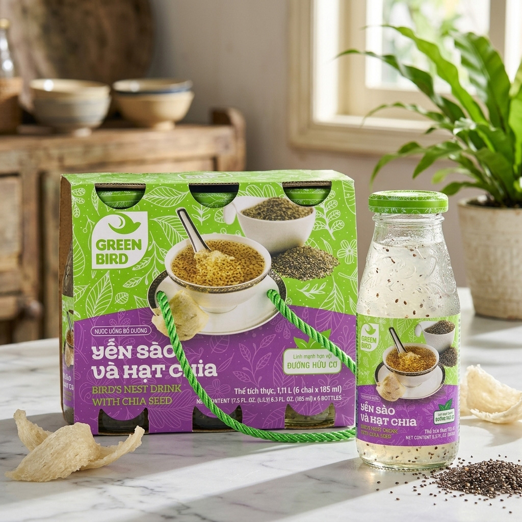 Green Bird Bird's Nest Drink&Chia Seeds 185mlx 6pcs - Phù hợp với: Lốc 6 lon nước uống kết hợp yến sào và hạt chia, bổ sung năng lượng, axit amin cùng các dưỡng chất. Green-Bird-Bird-s-Nest-Drink-Chia-Seeds-185mlx-6pcs-2