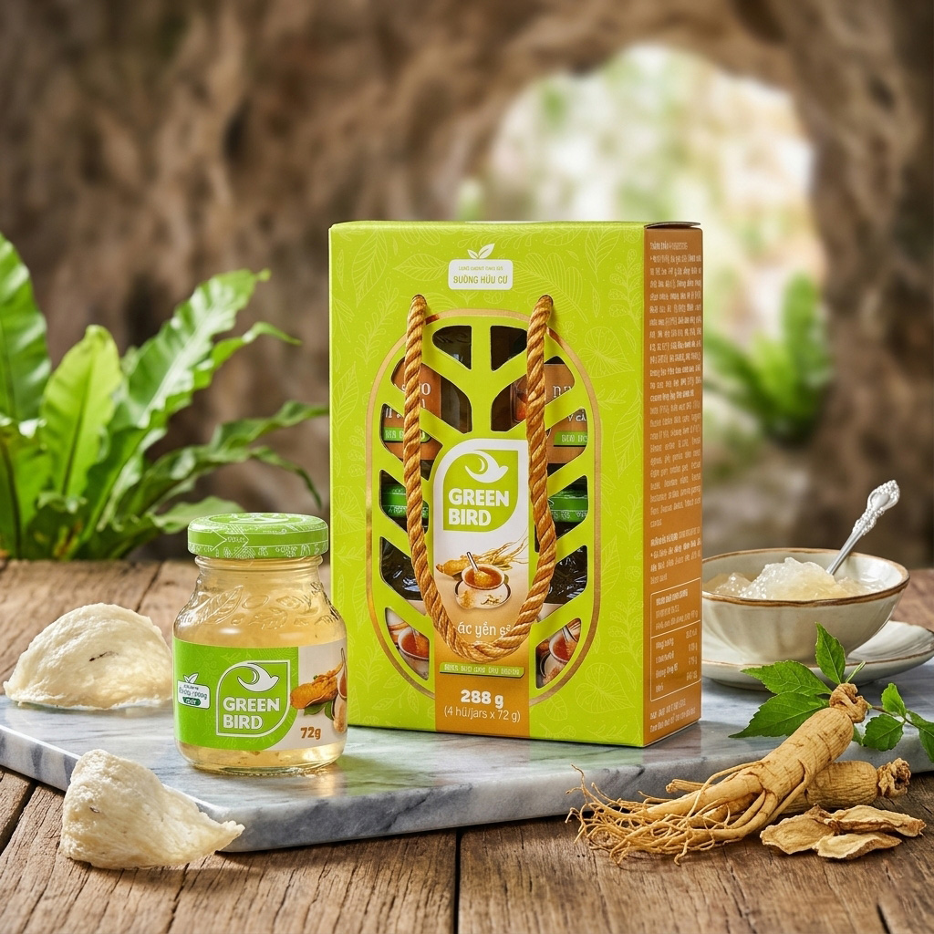Green Bird Bird's Nest Drink&Ginseng 72gx 4pcs - Phù hợp với: Với vị ngọt nhẹ từ đường phèn và đường hữu cơ, sản phẩm giúp bồi bổ, phục hồi và cân bằng năng lượng – phù hợp để thưởng thức mỗi ngày hoặc làm quà sức khỏe cho người thân. Green-Bird-Bird-s-Nest-Drink-Ginseng-72gx-4pcs-2