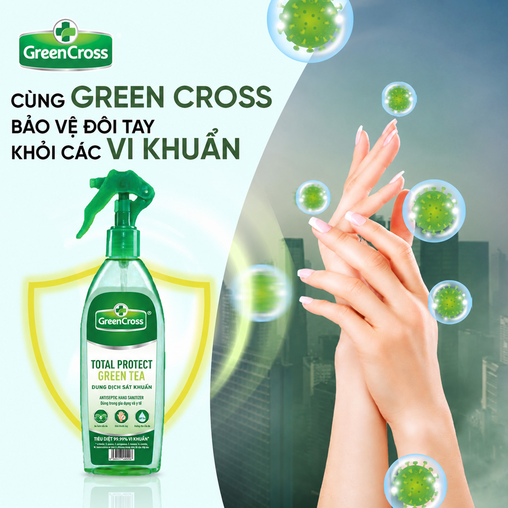 Xịt Rửa Tay Khô Green Cross Làm Sạch Tay Kháng Khuẩn Khử Mùi Hương Trà Xanh 300ml - Phù hợp sử dụng hằng ngày Xịt Rửa Tay Khô Green Cross Làm Sạch Tay Kháng Khuẩn Khử Mùi Hương Trà Xanh 300ml