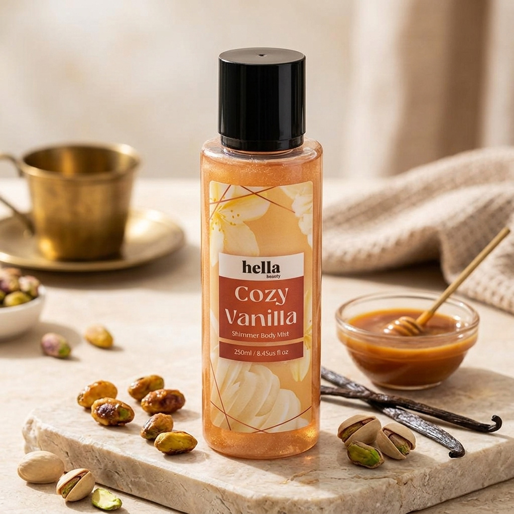 Xịt Thơm Toàn Thân Có Nhũ Hella Beauty Cozy Vanilla Shimmer Body Mist 250ml