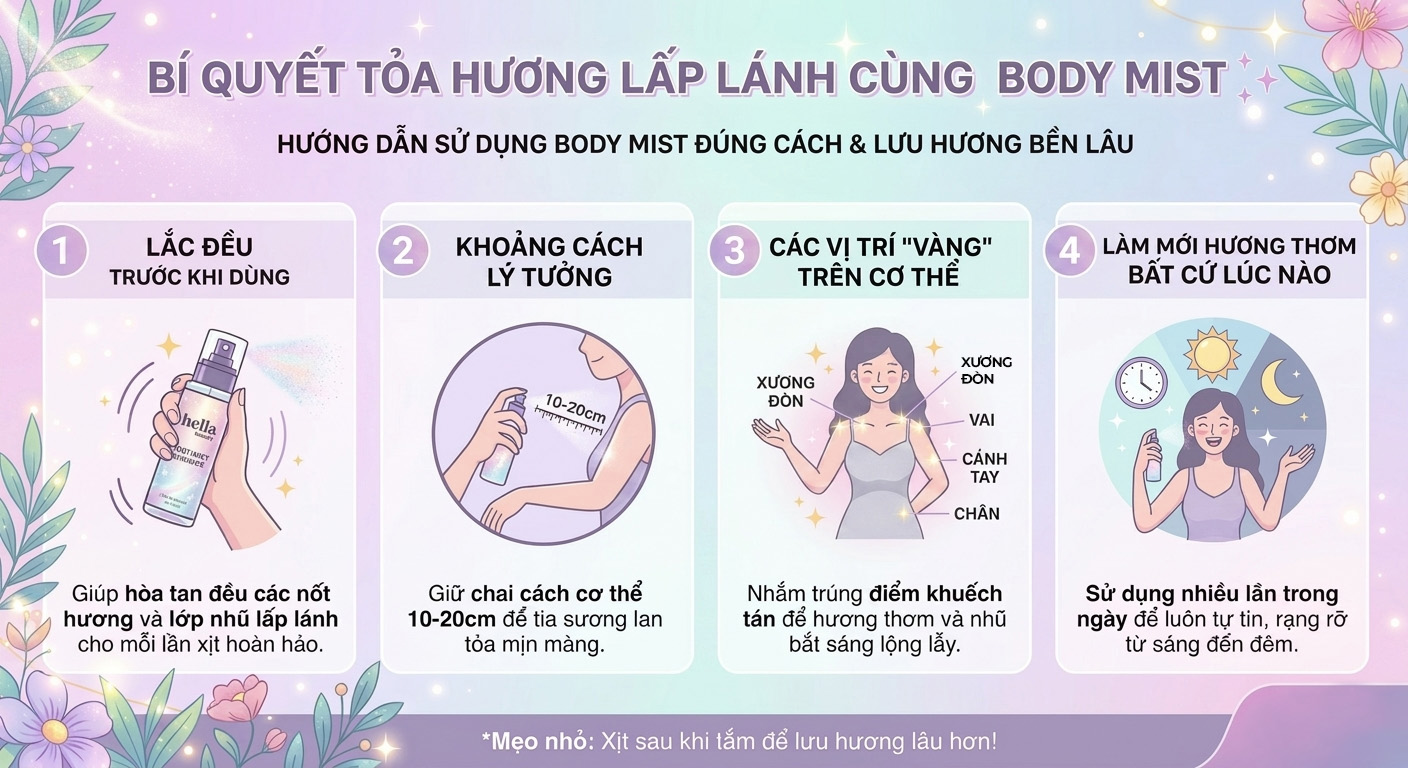 Xịt Thơm Toàn Thân Có Nhũ Hella Beauty Pink Heaven Shimmer Body Mist 250ml - Phù hợp mọi thời tiết Xịt Thơm Toàn Thân Có Nhũ Hella Beauty Pink Heaven Shimmer Body Mist 250ml