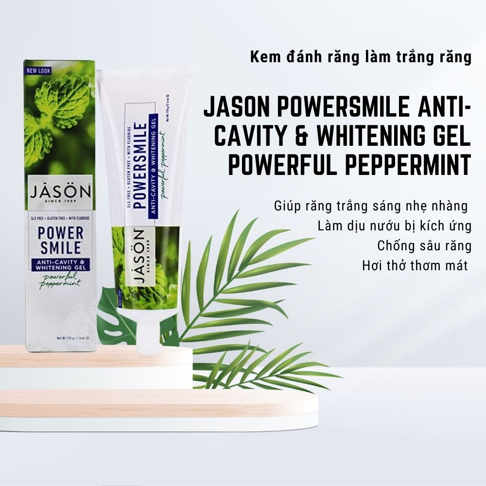 Kem Đánh Răng Jason Anti-Cavity & Whitening Toothpaste Powerful Peppermint 170g