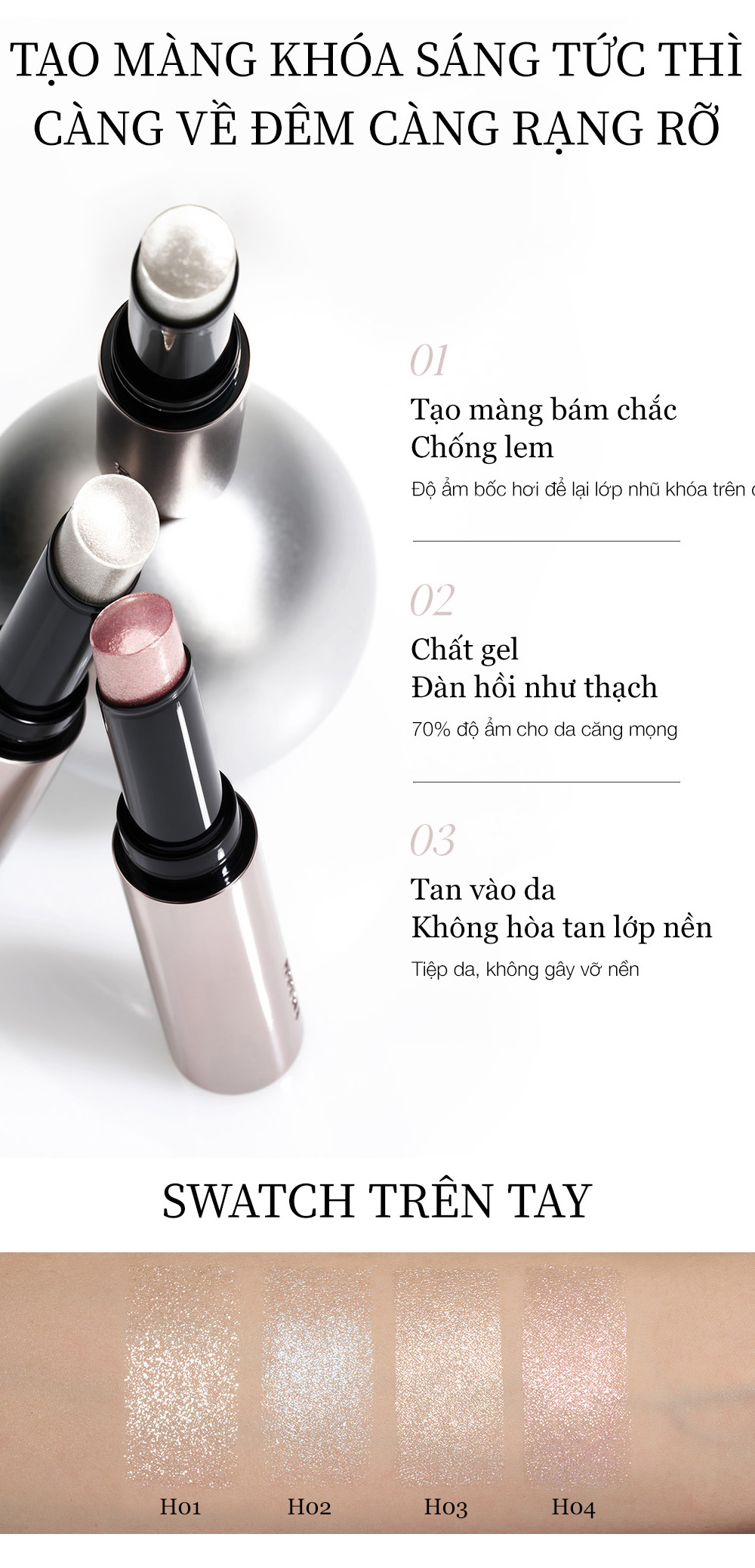 Nhũ Bắt Sáng Dạng Thỏi Joocyee Jelly Highlighter Stick 2g .#H03 Sunbath - Hình ảnh chính thức