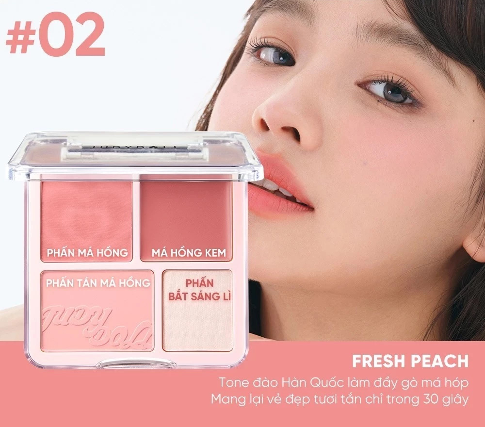 Phấn Má Hồng & Bắt Sáng 4 Ô Judydoll Blush & Highlight Palette 9g .#02 Mọi Tông Da - Hình ảnh chính thức