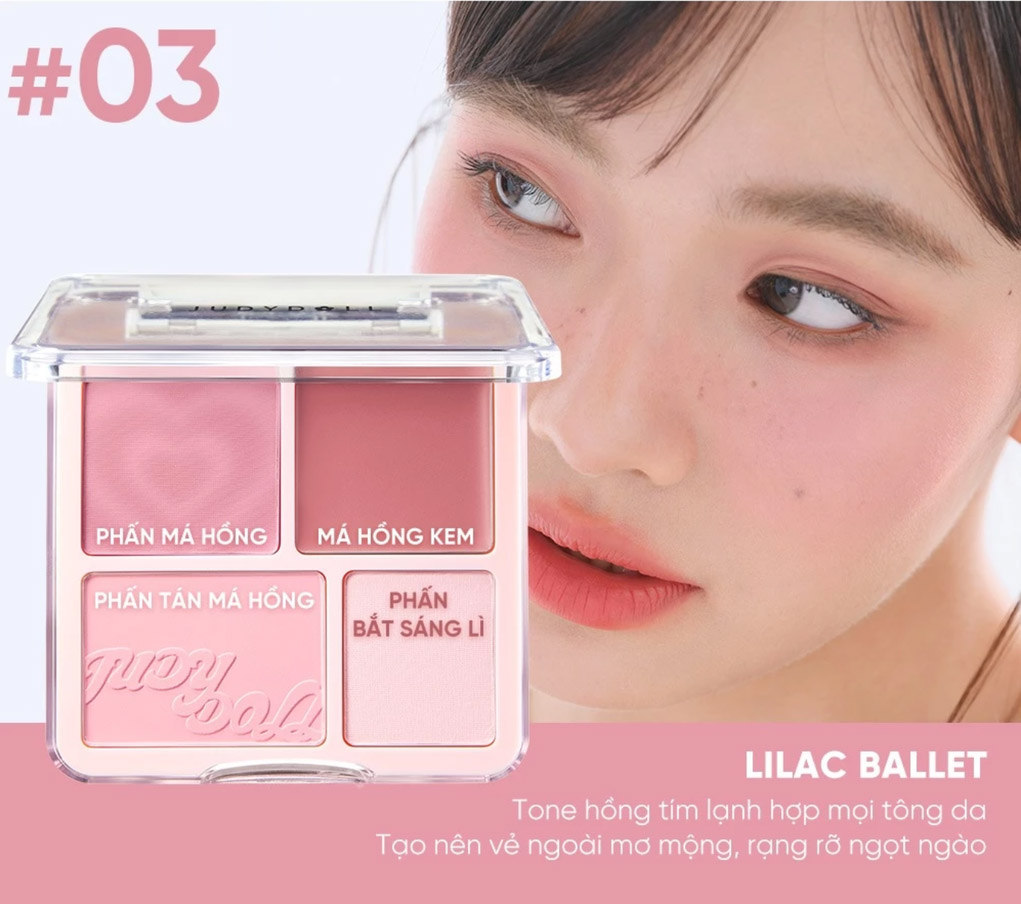 Phấn Má Hồng & Bắt Sáng 4 Ô Judydoll Blush & Highlight Palette 9g .#03 Tông Lạnh - Hình ảnh chính thức