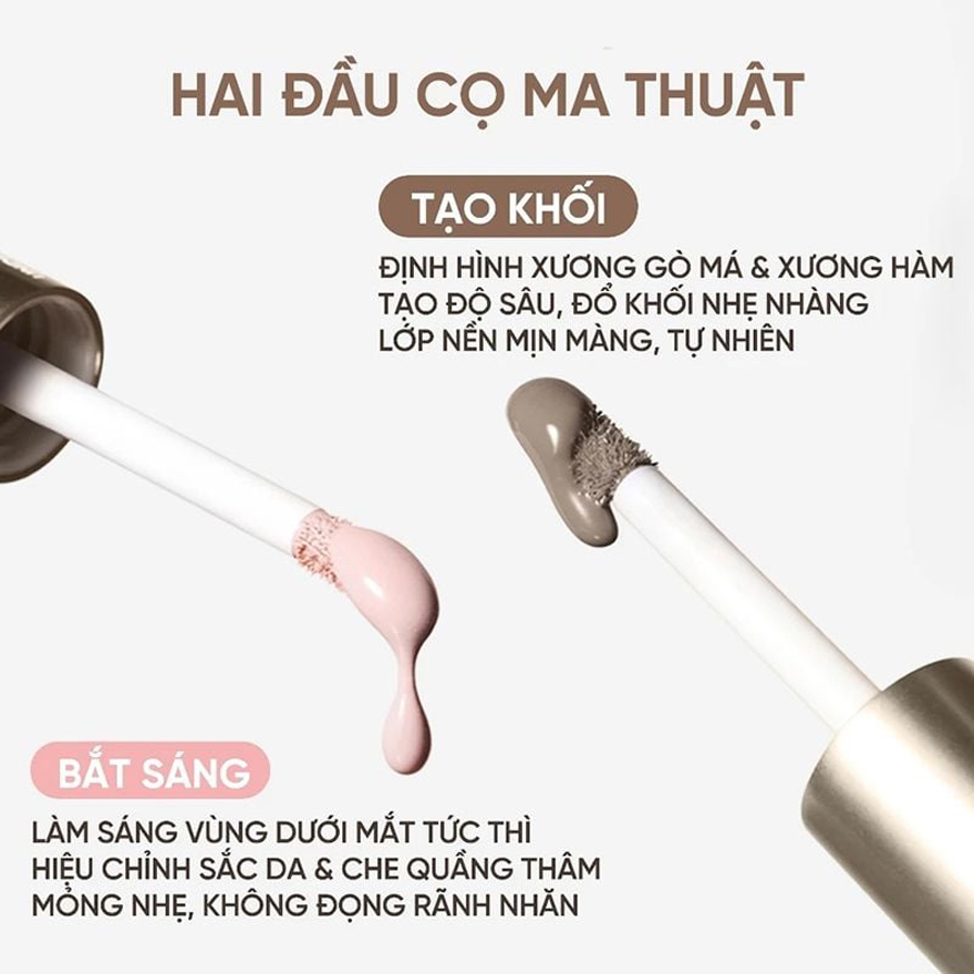 Kem Tạo Khối & Bắt Sáng 2 Đầu Judydoll Liquid Highlighter & Contour Duo 4.8g .#02 Tông Ấm - Hình ảnh chính thức