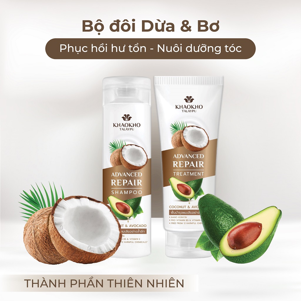 Khaokho Talaypu Advanced Repair Shampoo Coconut & Avocado 240ml Từ Dừa Và Bơ