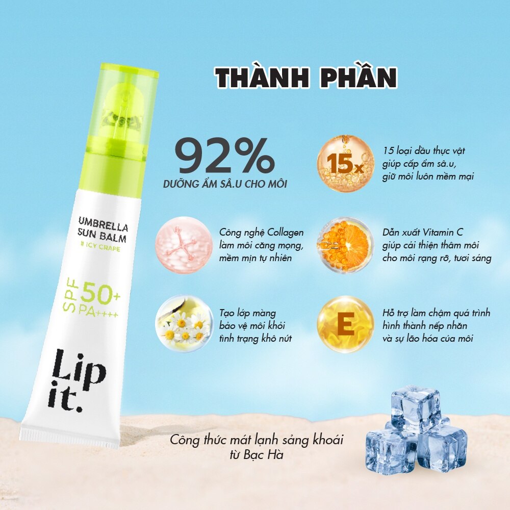 Son Dưỡng Chống Nắng Lip It Umbrella Sun Balm SPF50+ PA++++ 8g .#01 Icy Grape - Hình ảnh chính thức