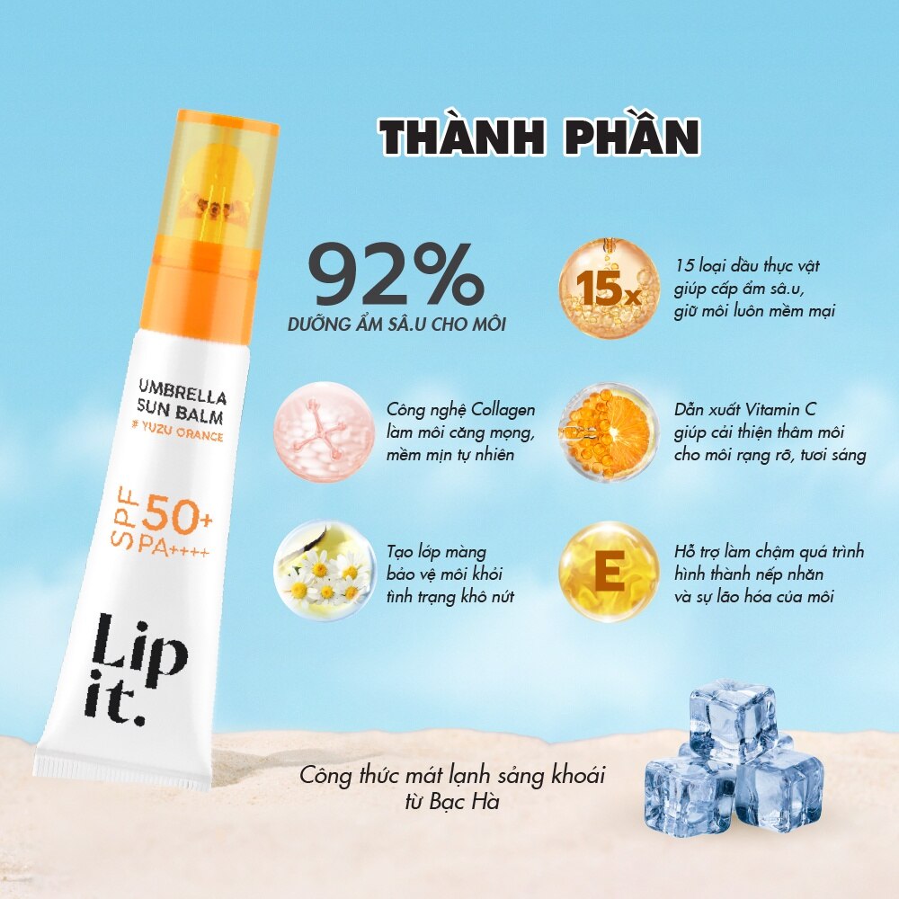 Son Dưỡng Chống Nắng Lip It Umbrella Sun Balm SPF50+ PA++++ 8g .#02 Yuzu Orange Son Dưỡng Chống Nắng Lip It Umbrella Sun Balm SPF50+ PA++++ 8g .#02 Yuzu Orange - Hình ảnh chính thức