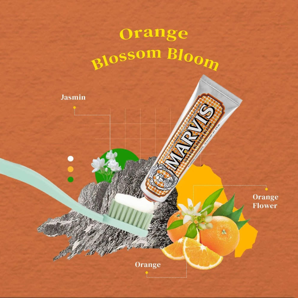 Kem Đánh Răng Marvis Orange Blossom Bloom 75ml giúp làm trắng và bảo vệ răng với công thức độc quyền để bạn có một nụ cười đẹp, rạng rỡ hơn Kem Đánh Răng Marvis Orange Blossom Bloom 75ml - 1