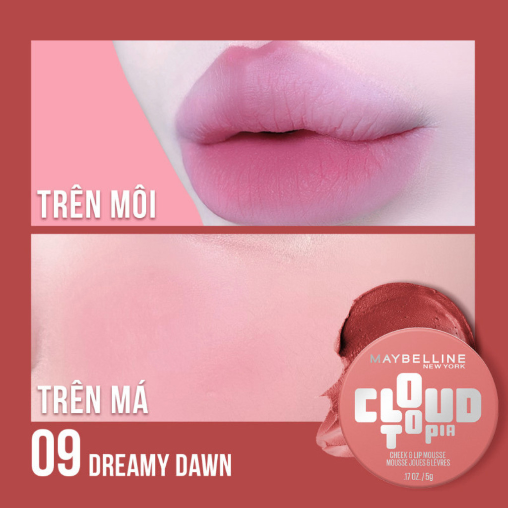 Má Hồng & Son Maybelline Cloudtopia Cheek & Lip Mousse 5g .#09 Dreamy Dawn