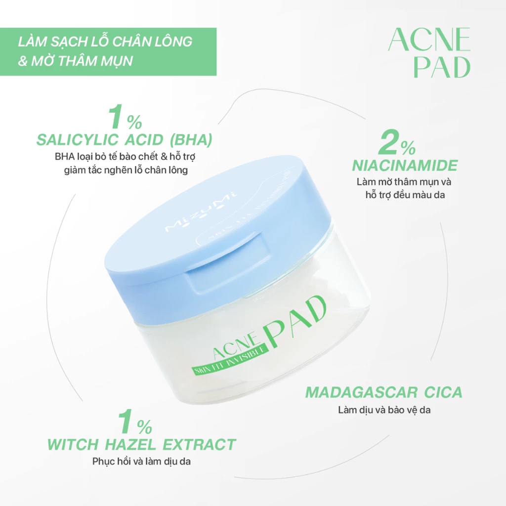 Toner Pad MizuMi Acne Skin Fit Invisible Pad Cho Da Dầu Mụn 130ml Toner Pad MizuMi Acne Skin Fit Invisible Pad Cho Da Dầu Mụn 130ml