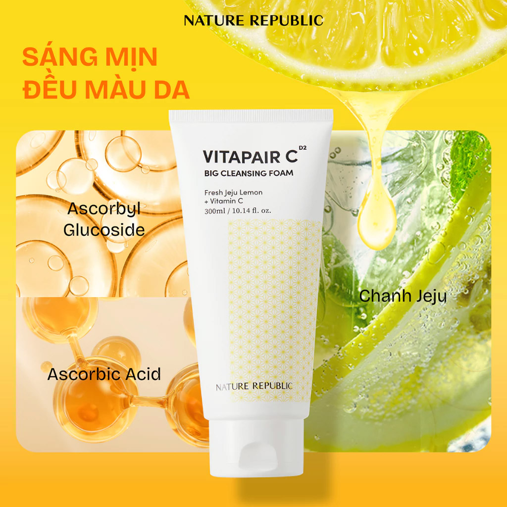 Sữa Rửa Mặt Nature Republic Vitapair C Big Cleansing Foam 300ml - Phù hợp với da xỉn màu Sữa Rửa Mặt Nature Republic Vitapair C Big Cleansing Foam 300ml