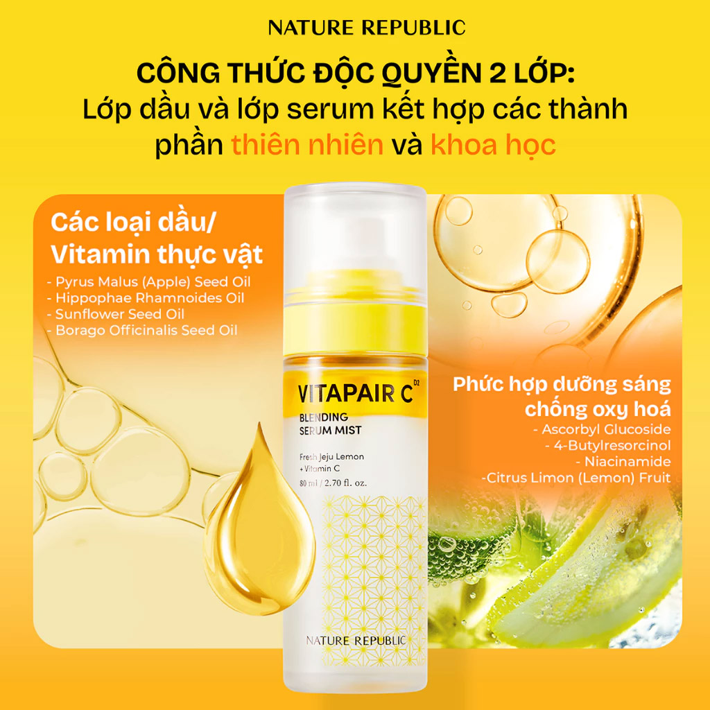 Tinh Chất Xịt Dưỡng Nature Republic Vitapair C Blending Serum Mist 80ml - cấp ẩm, làm mềm, mịn da Tinh Chất Xịt Dưỡng Nature Republic Vitapair C Blending Serum Mist 80ml