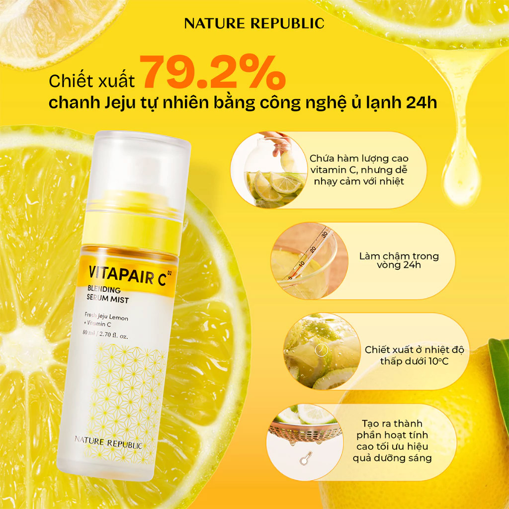 Tinh Chất Xịt Dưỡng Nature Republic Vitapair C Blending Serum Mist 80ml - Phù hợp với da thường đến da khô/thiếu ẩm Tinh Chất Xịt Dưỡng Nature Republic Vitapair C Blending Serum Mist 80ml