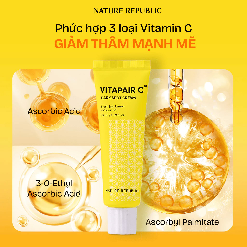 Kem Dưỡng Trắng Da Mờ Thâm Sạm Nám Nature Republic Vitapair C Dark Spot Cream 50ml - Phù hợp với da nhạy cảm, da khô/thiếu ẩm, da xỉn màu Kem Dưỡng Trắng Da Mờ Thâm Sạm Nám Nature Republic Vitapair C Dark Spot Cream 50ml