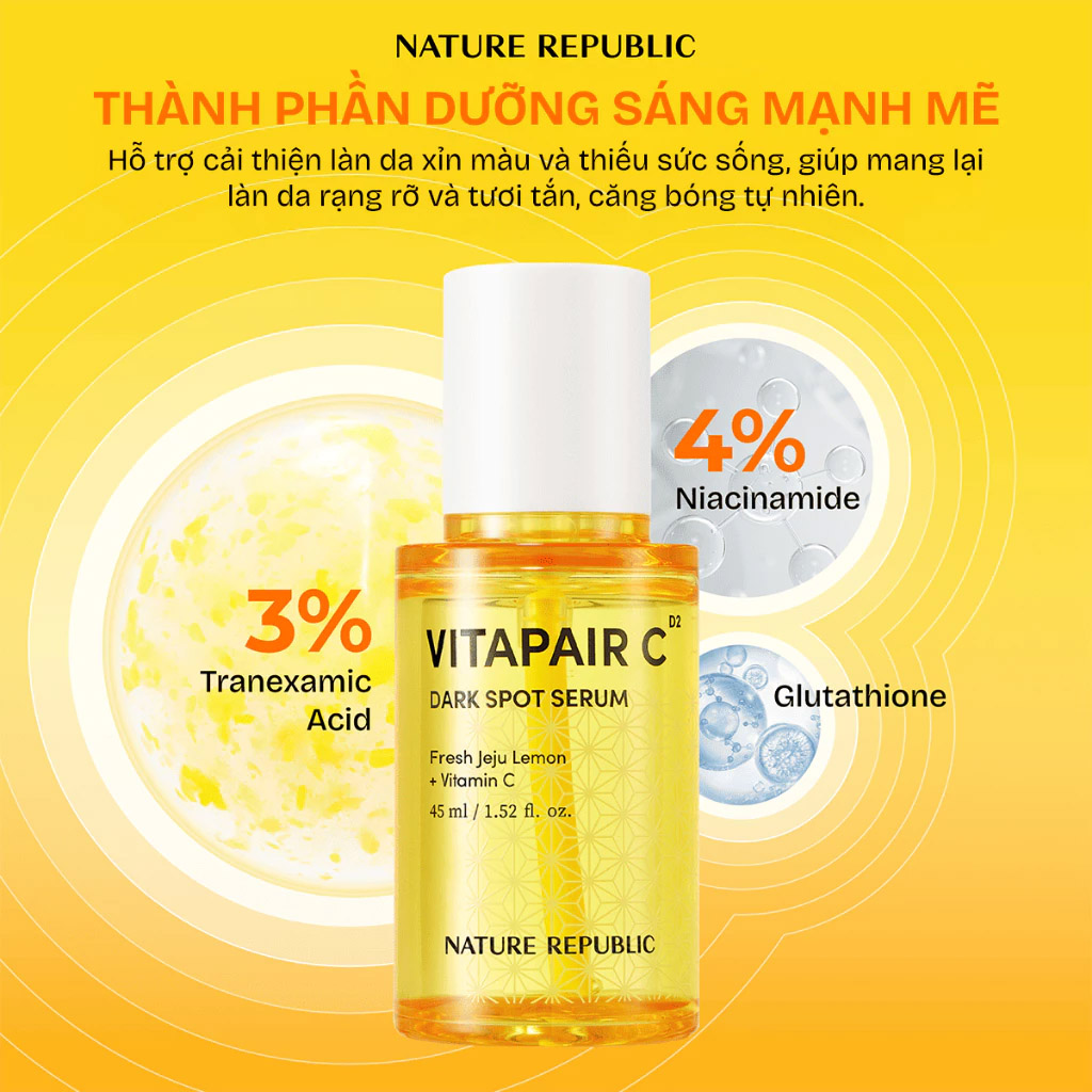 Tinh Chất Dưỡng Trắng Da Mờ Thâm Sạm Nám Nature Republic Vitapair C Dark Spot Serum 45ml - cấp ẩm, làm mềm, mịn da Tinh Chất Dưỡng Trắng Da Mờ Thâm Sạm Nám Nature Republic Vitapair C Dark Spot Serum 45ml